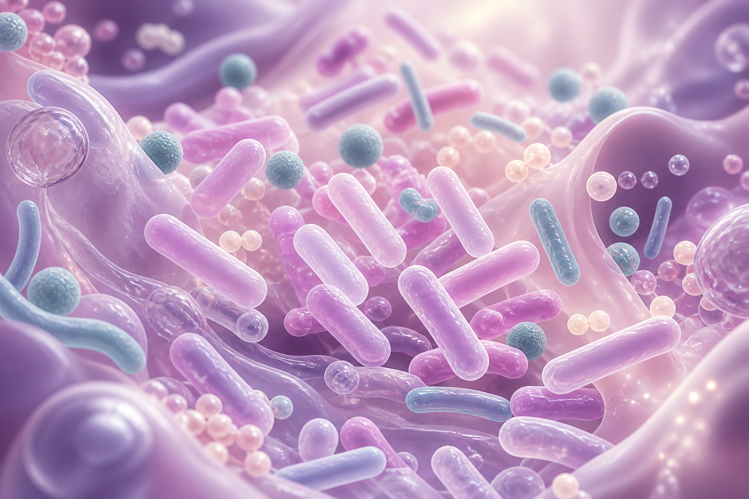 Abstract scientific illustration of a balanced vaginal microbiome